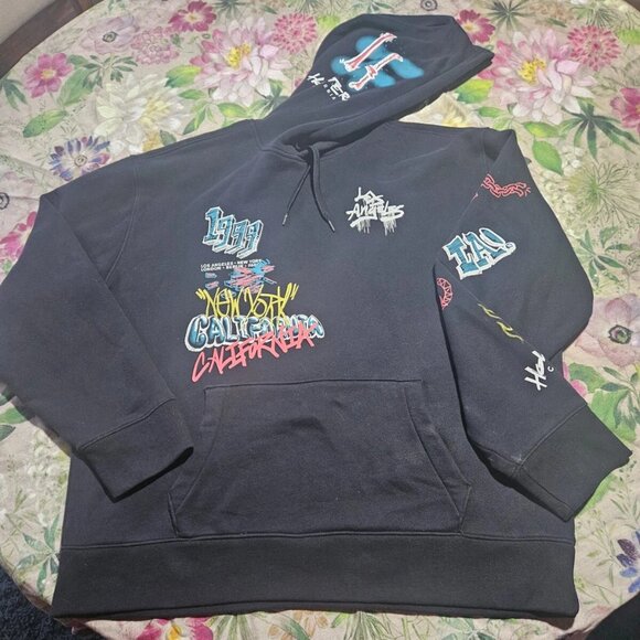 HOLLISTER GRAFFITI SPRAY PAINT LOOK HOODED SWEATSHIRT MENS XXL - Picture 1 of 10